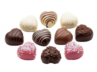 Assorted chocolate truffles isolated on transparent background
