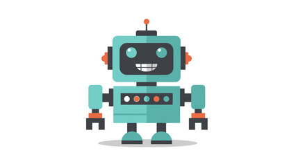 Fototapeta premium Cute Friendly Turquoise Robot Character Smiling Happily on Isolated White Background