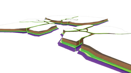 Illustration of geological strata with varying layers, depicting earth science and land formation concepts