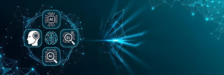 Artificial Intelligence Banner Template Design with Brain and Data Icons