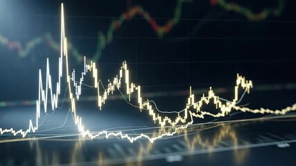 Digital stock market data visualization showing business growth on a financial chart with rising and falling trend lines for investing concept - Powered by Adobe