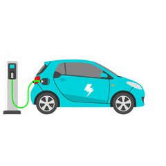 Naklejka premium Electric Car Charging Station on a White Background Symbolizing Green Energy and Eco-Friendly Transportation