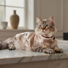 cat sitting in royal dress on the floor