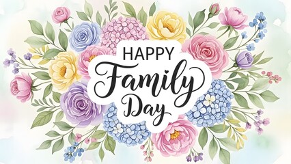 Happy family day greeting with colorful floral arrangement