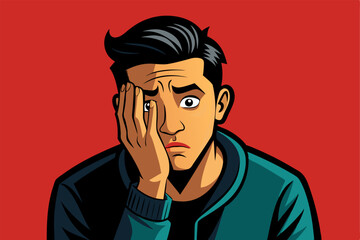 Vector comic illustration of a facepalming man. Great for frustration, sarcasm, and humorous visual content.