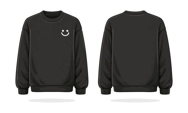 Blank black crewneck sweatshirt front back fashion vector mockup illustration template, easily editable.