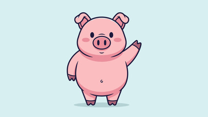 Cute Happy Pig Character Standing and Waving in Bright Studio