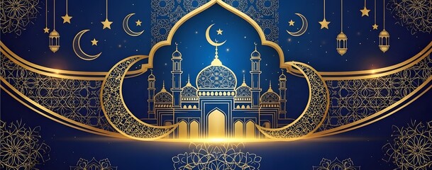 Elegant Blue And Gold Islamic Banner Template Design