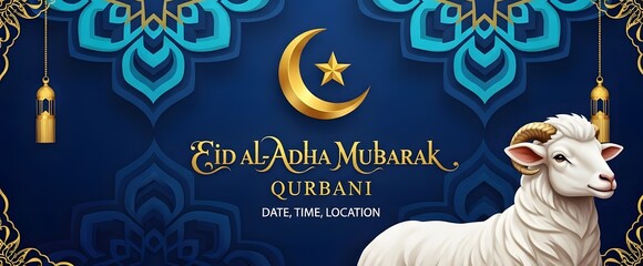 Eid Al-Adha Mubarak Banner Template Design with Sheep and Crescent Moon