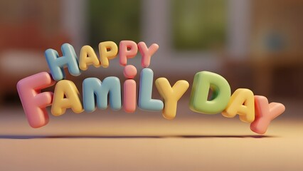 Colorful happy family day greeting with blurred background
