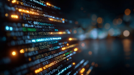 Digital Code Stream: A visually dynamic digital code stream flows across the screen, a metaphor for data processing, the internet's invisible infrastructure, and the intricacies of modern technology.