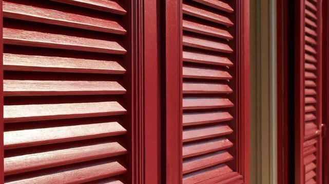 Medium shot of solid window shutters being painted a vibrant color emphasizing their robust design and ability to enhance privacy and security on residential buildings.