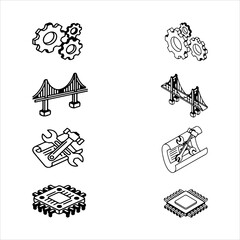 A Professional Industrial Engineering Icon Symbol, Showcasing Mechanical Construction and Technical Blueprint Architecture in a Flat Design Minimalist Vector for Technology Manufacturing Success.