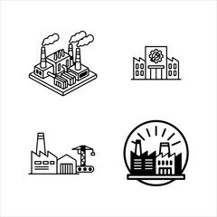 A Professional Industrial Factory Icon Symbol, Showcasing Manufacturing Plant and Digital Production Warehouse Infrastructure in a Flat Design Minimalist Vector for Business Industry Success Energy.