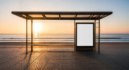 An image of a Bus Stop with a Billboard on a Beach Background © Bruno