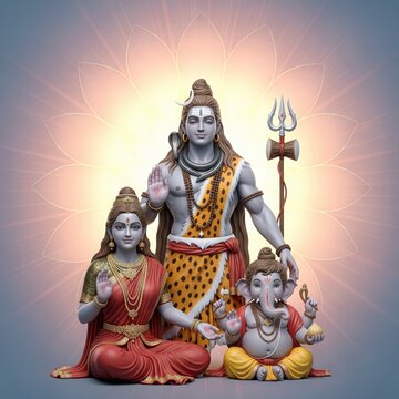 Peaceful Shiva Parvati Ganesha Family with Lotus Mandala Background