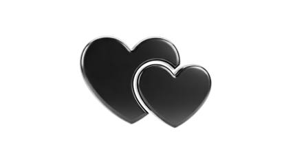 Two Black Hearts Overlapping on White Background