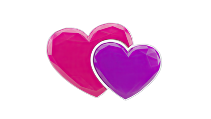 Two Geometric Hearts Overlapping on White Background