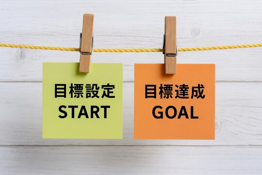 目標設定から目標達成までの流れを分かりやすく示したビジネス成長のイメージ写真