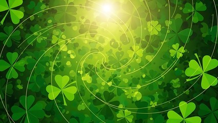 Shamrock abundance with radiant sun and swirling patterns, a symbol of Irish luck and spring
