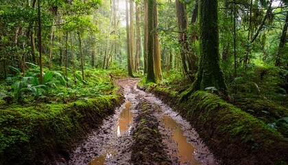 Fototapeta premium muddy path through a lush forest