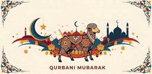 Qurbani Mubarak Banner Template Design with Sheep and Mosque