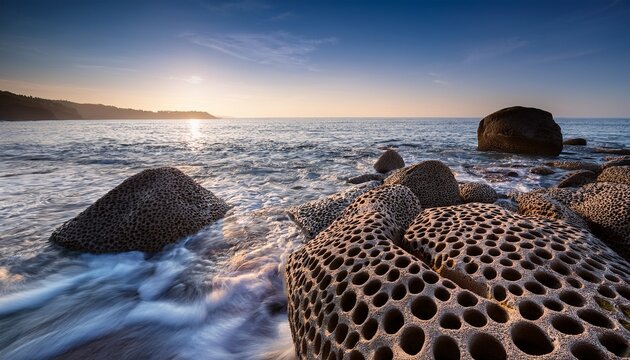 porous rocks by the shoreline causing discomfort for those with trypophobia