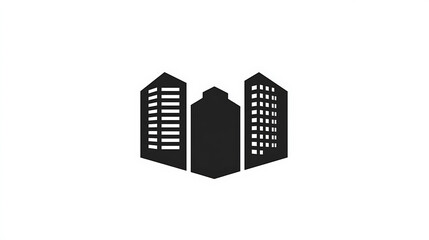 Minimalist cityscape emblem featuring three abstract buildings, blending simplicity with urban architectural elements against a stark white background. #cityscape #minimalism