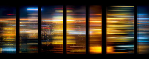 Abstract dragged shutter lights across steel-framed windows 32k ultra HD