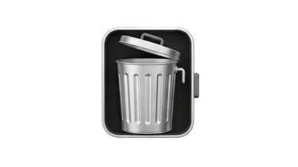 Trash Can Icon with Lid Open on Black Background