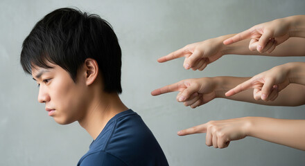 後ろ指を指される学生（日本人のいじめ・仲間外れのイメージ）