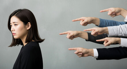 後ろ指を指される女性（日本人の非難・批判・同調圧力のイメージ）