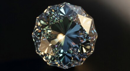 Stunning macro view of a round cut diamond showing brilliant facets and colorful light reflections on a dark background.