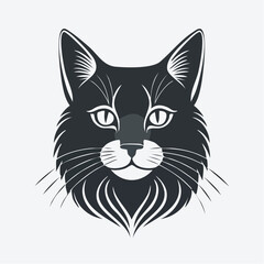 Obraz premium A cute cartoon illustration of a funny black cat kitten with white eyes and a smiling face, featuring feline vector art design of a domestic pet animal