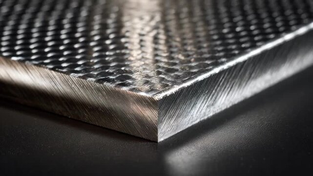 Medium shot of nanostructured aluminum composite panel showcasing lightweight mixedmetal design for advanced aerospace and automotive applications