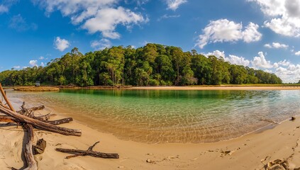 Tropical Island Beach with Clear Shallow Water