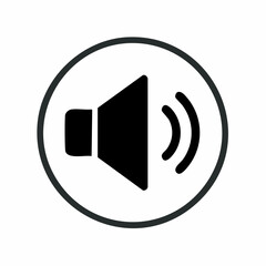 A glossy circular web button set featuring a vector illustration of an audio speaker and sound volume icon for a music player or video interface design