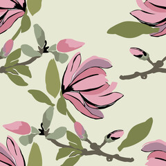 Magnolia  seamless pattern.