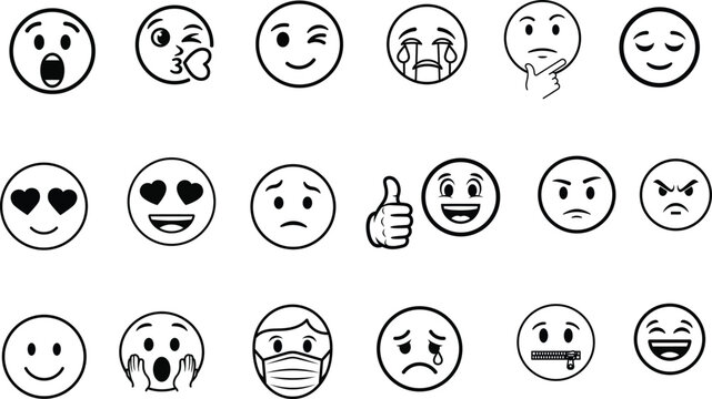 Collection of various emoji faces on white background