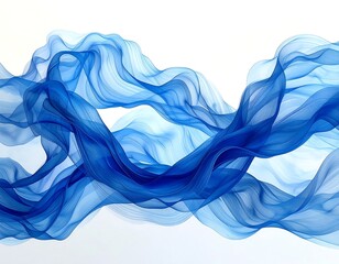 Abstract flowing blue fabric over a white background, creating a sense of movement and fluidity