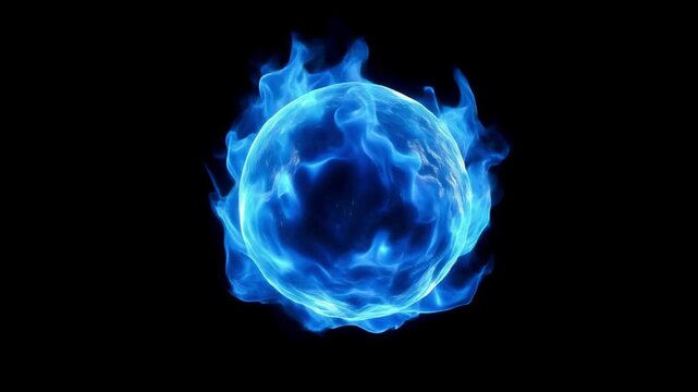 Isolated magical blue fire orb with ethereal glow and soft atmospheric transparency, cinematic graphic design element.