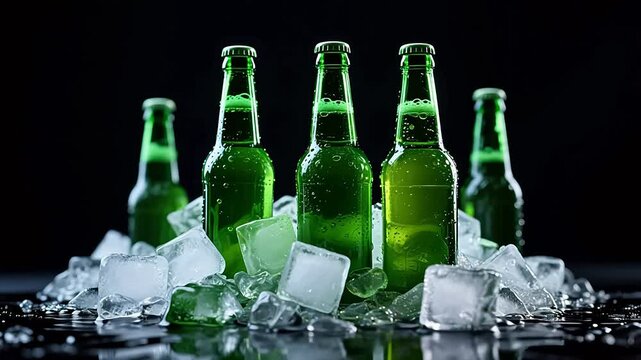 ChilledGreenBeerBottlesonIceBlocks