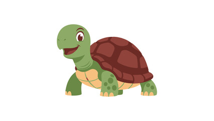 Fototapeta premium Happy Cartoon Green Turtle Standing and Smiling on Isolated White Background