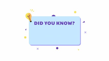 Did you know, fun fact, information 2d cartoon animation on alpha channel. lightbulb, trivia and knowledge question learning concept. 4k video