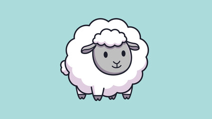 Obraz premium Fluffy Cute Cartoon Sheep Character Standing and Smiling on Light Blue Background
