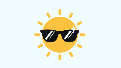 Fototapeta premium Cool Cartoon Sun Character Wearing Sunglasses Shining on Light Blue Background