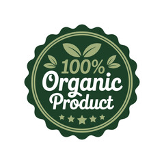 Green Circular Emblem for 100 Percent Organic Product natural healthy