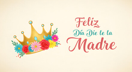 Happy Mother's Day with Crown and Flowers - A Celebration of Mom