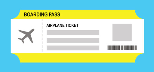 Vector illustration of a blank airplane boarding pass template with a QR code. Business travel, passengers, vacation, travel.