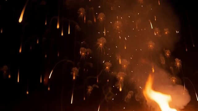 Fiery Ascendance: A captivating display of embers and flames dancing against the darkness, evokes a sense of both destruction and creation, a testament to the primal power of fire. 